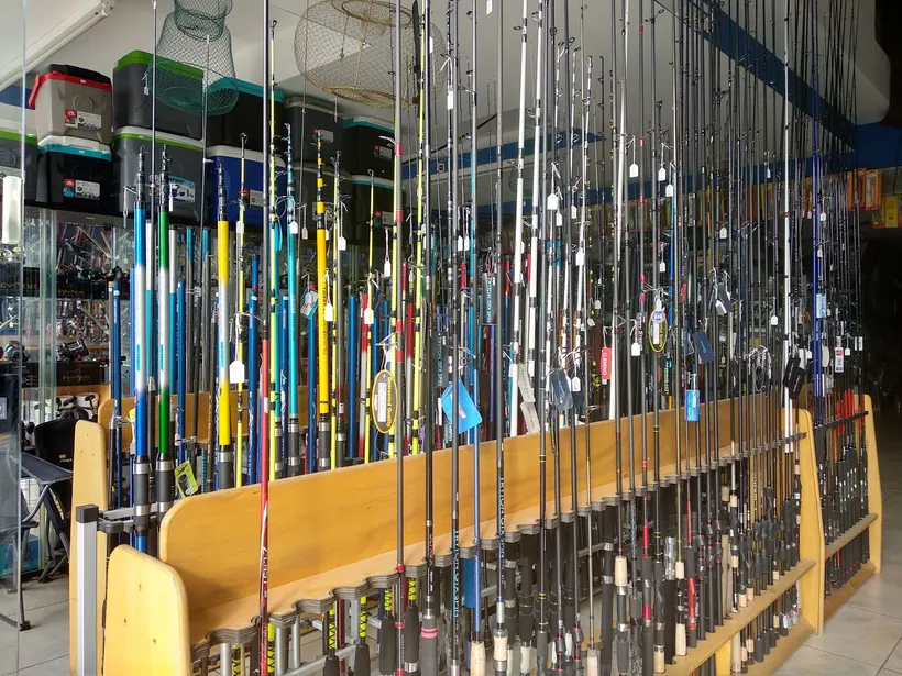 Rods lined up along a wooden rack